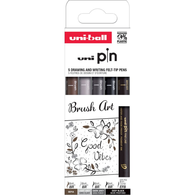 uni-ball fineliner PIN PF Lettering, kalligrafie, waterbestendige inkt, 5 stuks